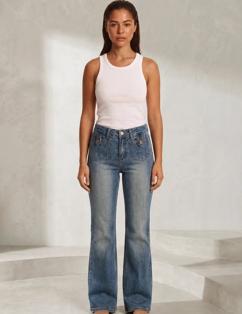 Jean bleu taille haute évasé | Lounelle Paris