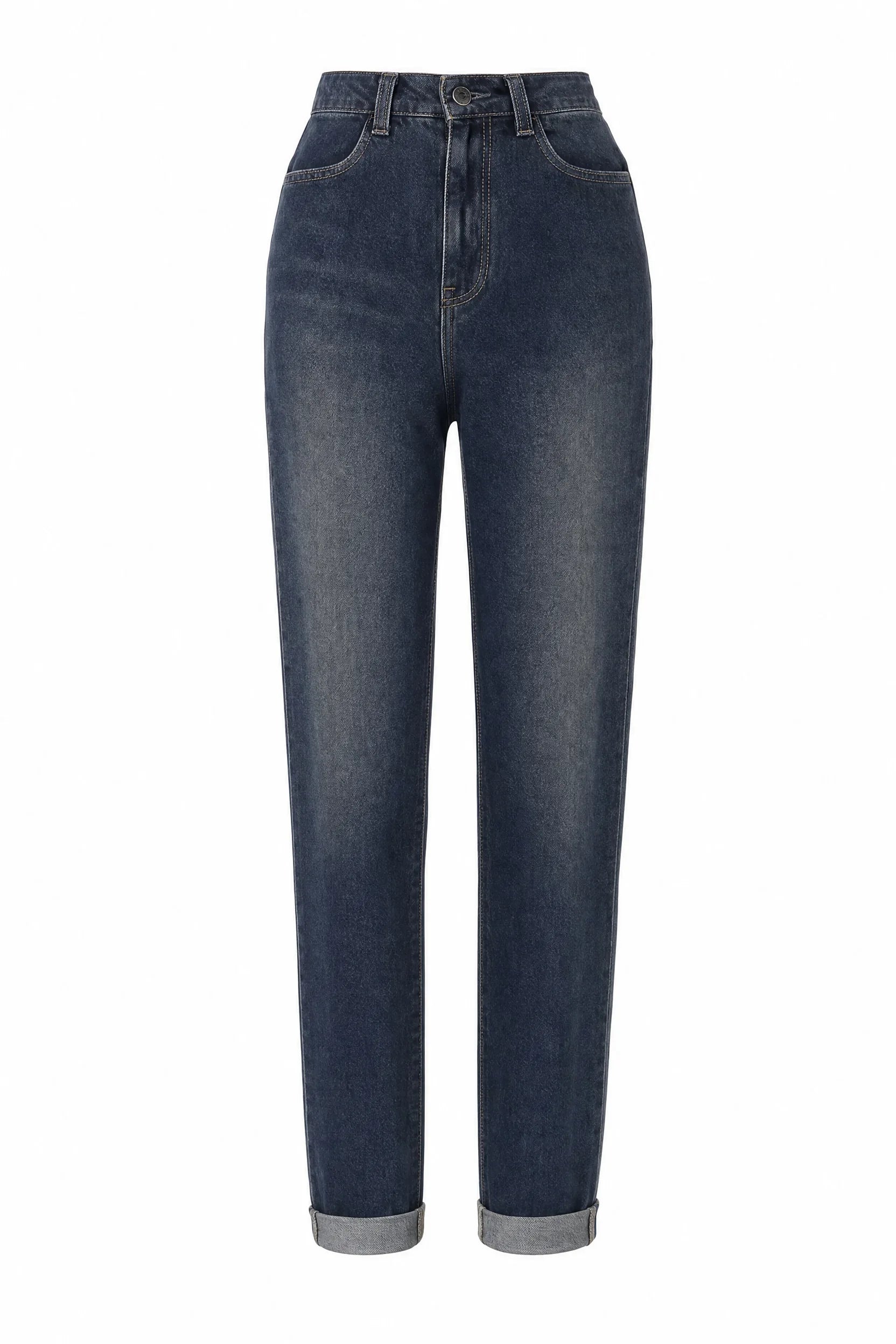 Jean mom bleu foncé taille haute coupe droite | Lounelle Paris