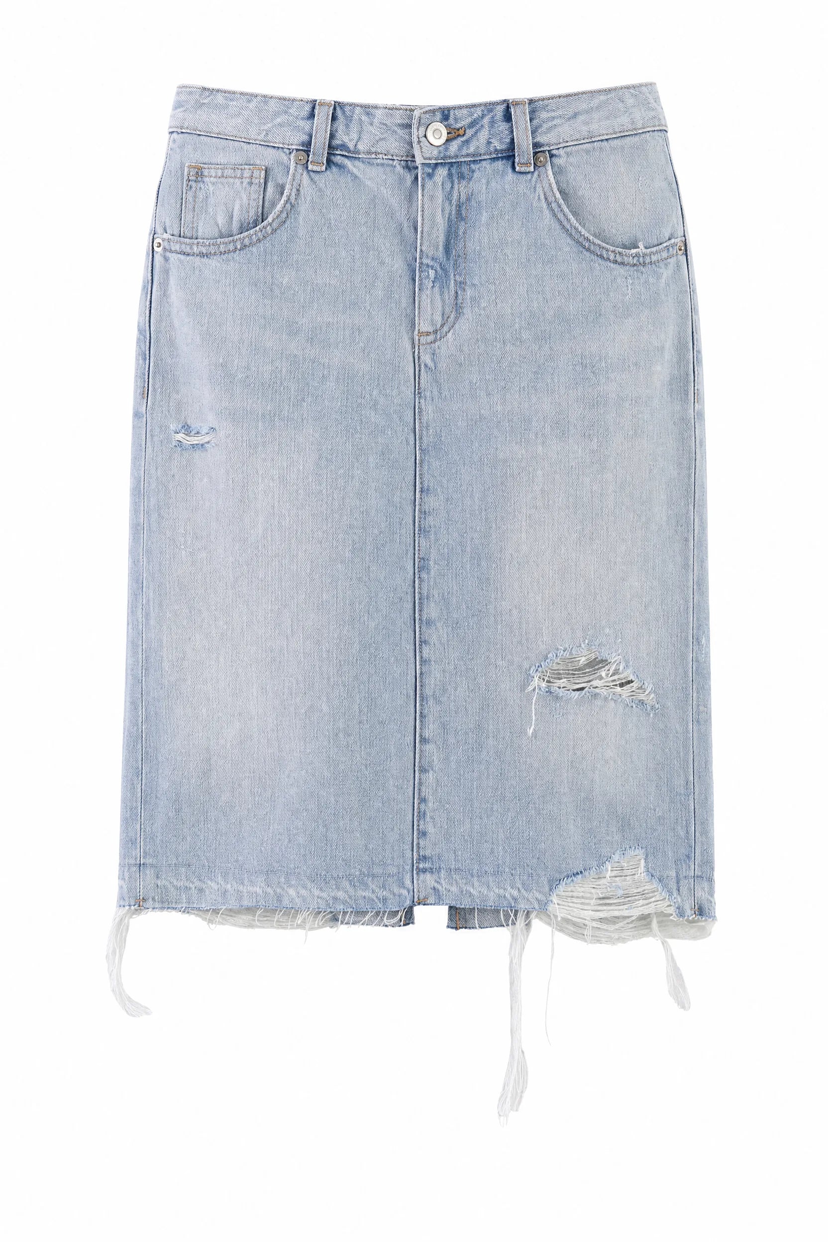 Jupe en jean bleu clair déchirée | Lounelle Paris