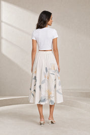 Jupe midi beige fleurie taille haute | Lounelle Paris