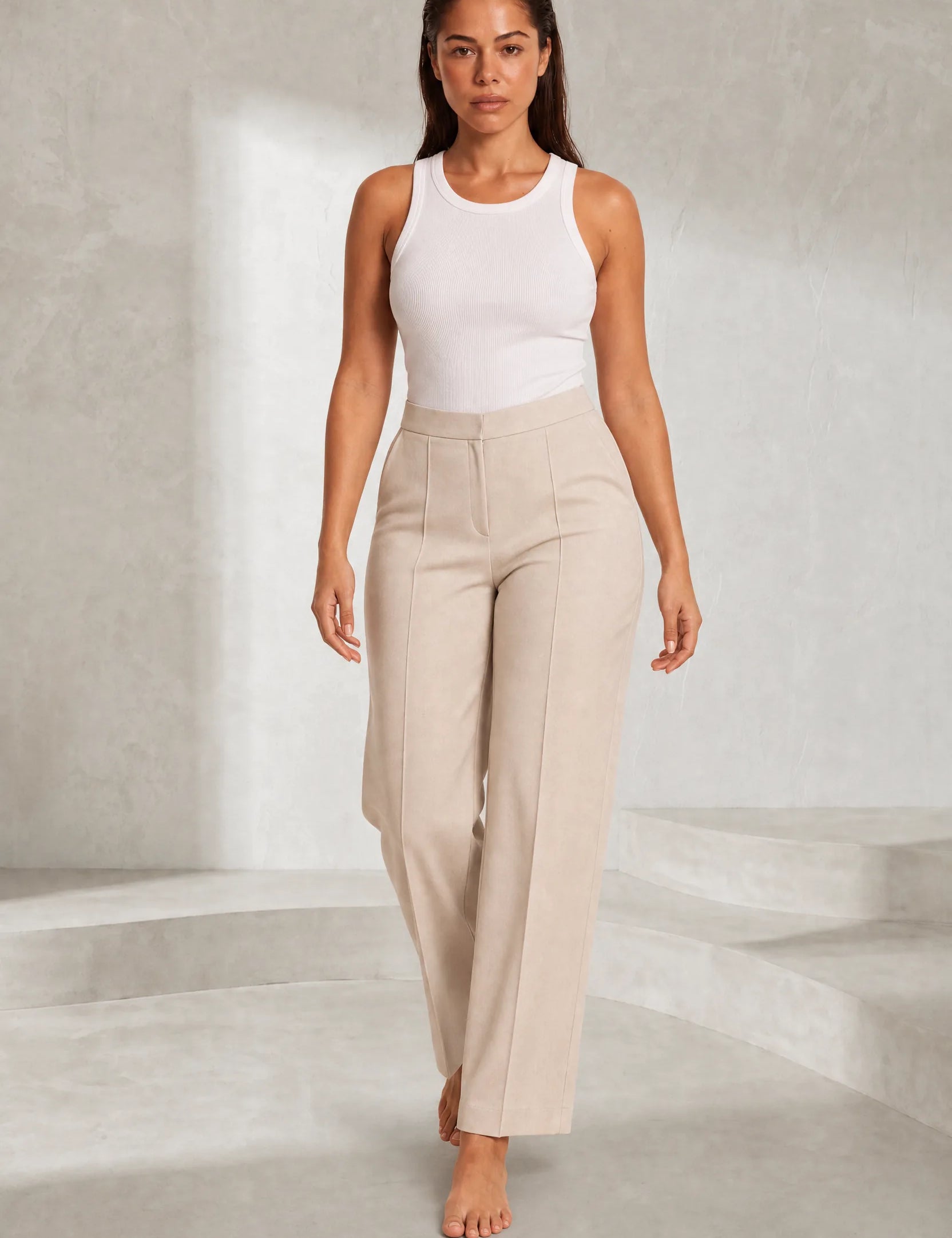 Pantalon abricot plissé taille mi-haute | Lounelle Paris