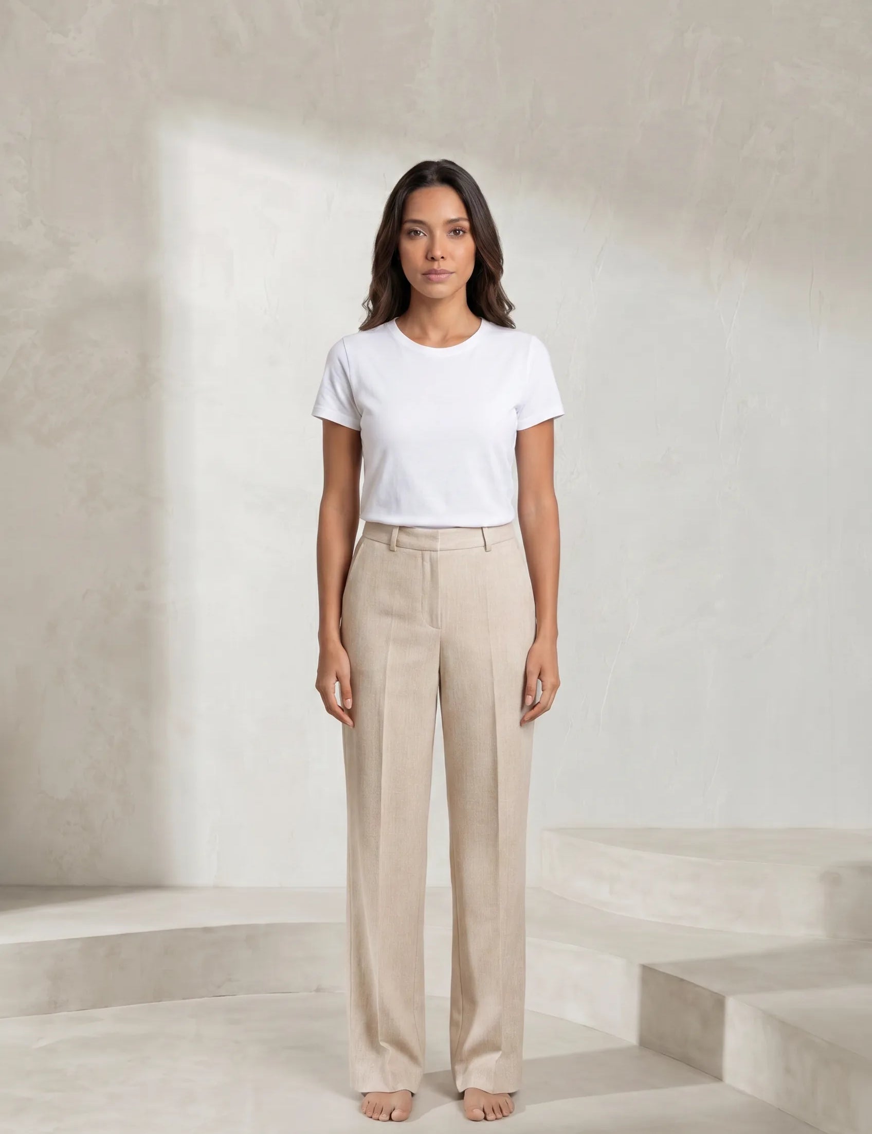 Pantalon beige coupe droite plissé | Lounelle Paris