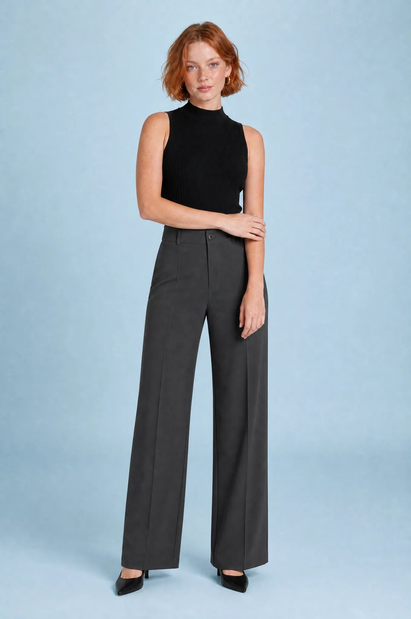 Pantalon de tailleur fluide taille haute | Variante Gris foncé | Lounelle Paris