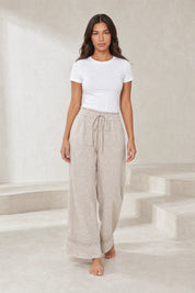 Pantalon large beige taille haute | Lounelle Paris
