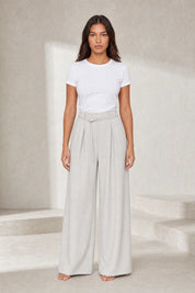 Pantalon large gris clair ceinturé | Lounelle Paris