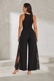 Pantalon large noir taille haute dentelle | Lounelle Paris
