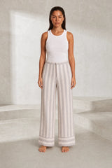 Pantalon large rayé taille haute