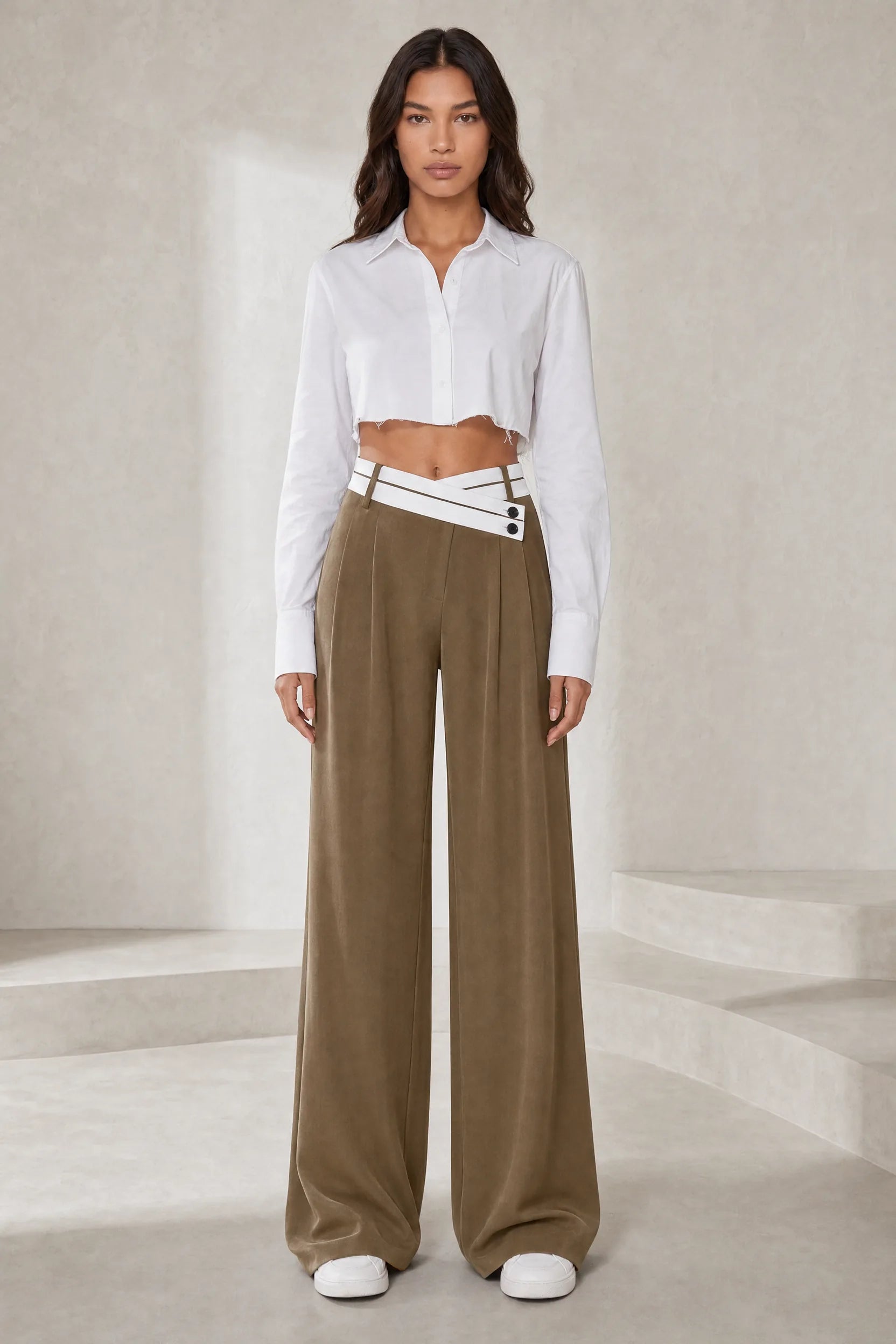 Pantalon large taille haute croisée | Lounelle Paris