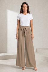 Pantalon large taille haute fendu