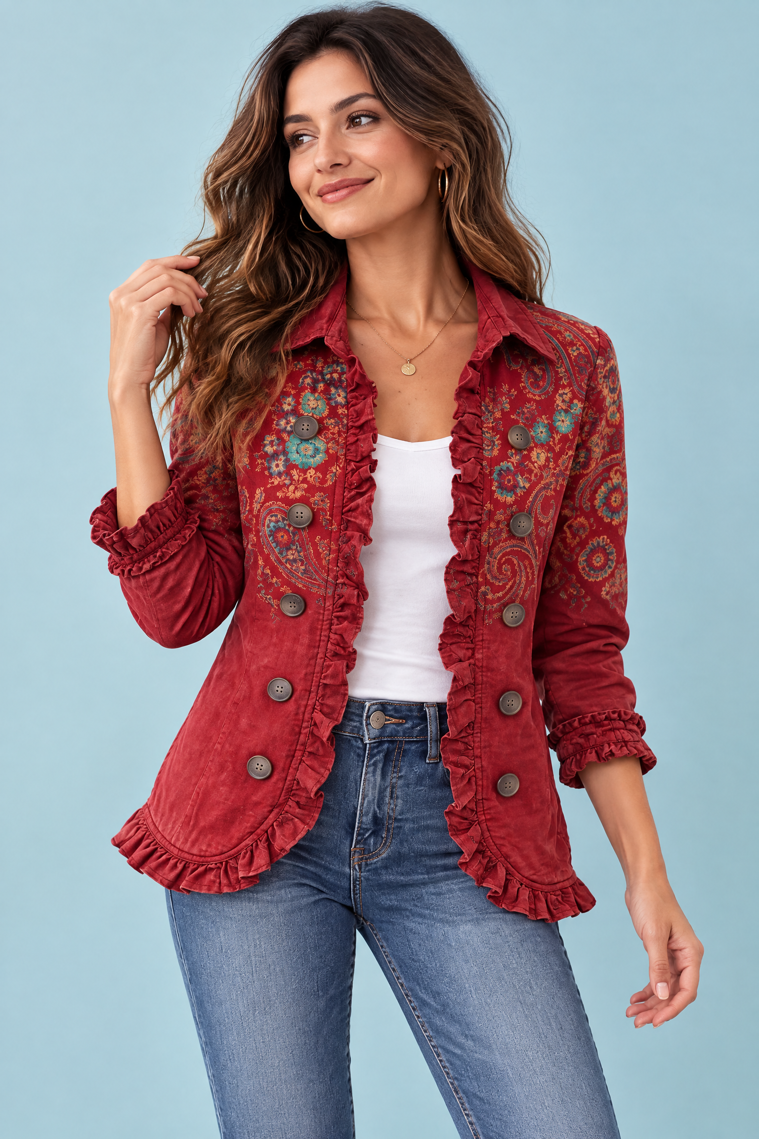 Veste ajustée rouge à imprimé léopard | Vue de face | Lounelle Paris