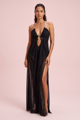 Black Asymmetric Cut-Out Maxi Dress