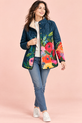Navy Blue Quilted High-Neck Jacket