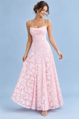 Pink Cowl Neck Floral Maxi Dress