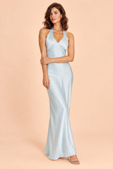 Powder Blue Ruched V-Neck Maxi Dress