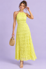 Robe longue plissée jaune | Vue de face | Lounelle Paris