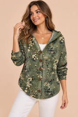 Olive Green Hooded Button-Up Cardigan