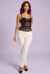 Black Corset Top with Sheer Panels