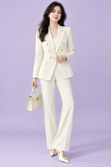 Double Breasted Off White Pants Suit