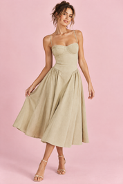Robe bustier midi beige | Vue de face | Lounelle Paris