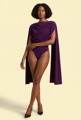 Purple Fitted Ruched Cowl-Neck Bodysuit