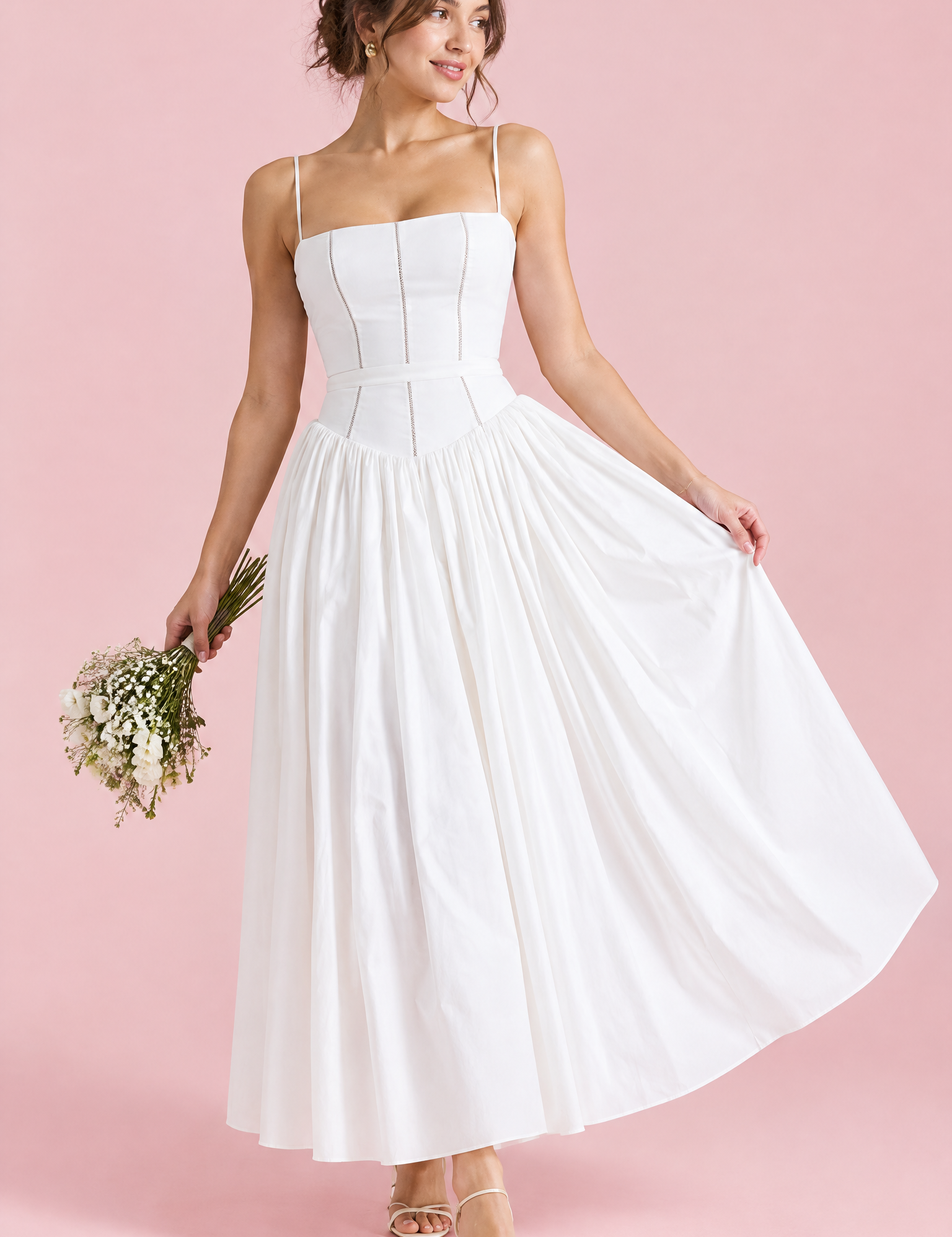 Robe longue blanche à corset | Vue de face | Lounelle Paris