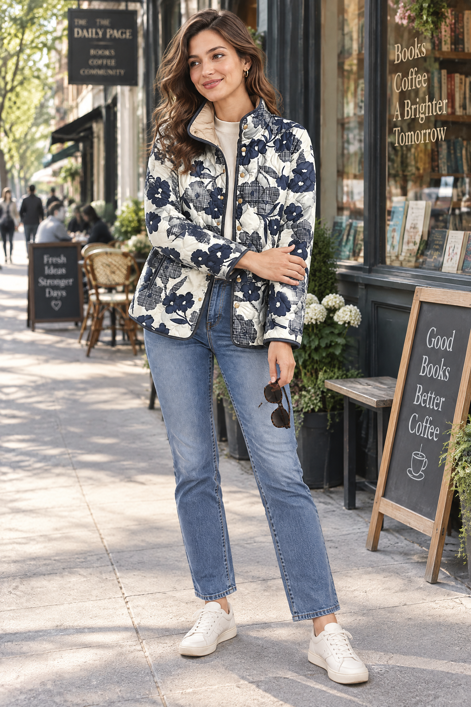 Veste matelassée blanc cassé à col montant | Photo lifestyle | Lounelle Paris