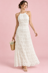 White Pleated Maxi Dress