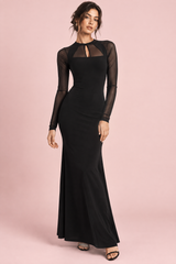 Black Ruched Maxi Dress with Square Neckline
