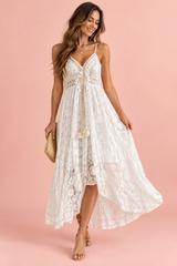 High-Low Lace Dress White