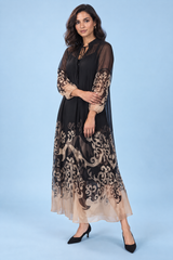 Flowy Black Long-Sleeve Maxi Dress