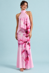 Pink Asymmetric Floral Maxi Dress