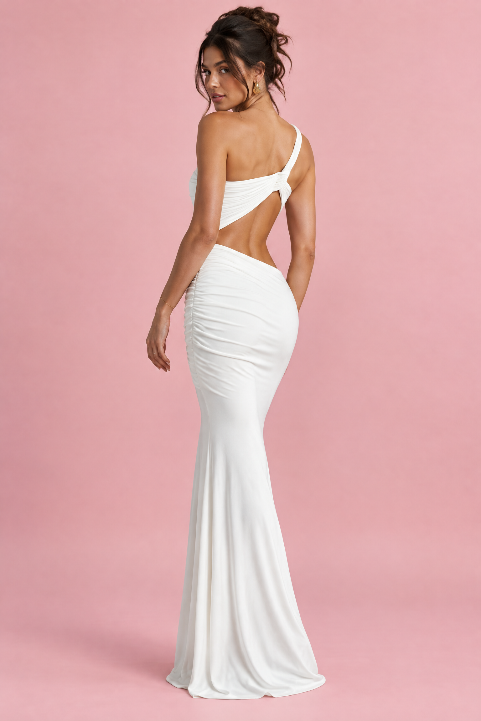 Robe asymétrique blanche à découpe | Vue de dos | Lounelle Paris