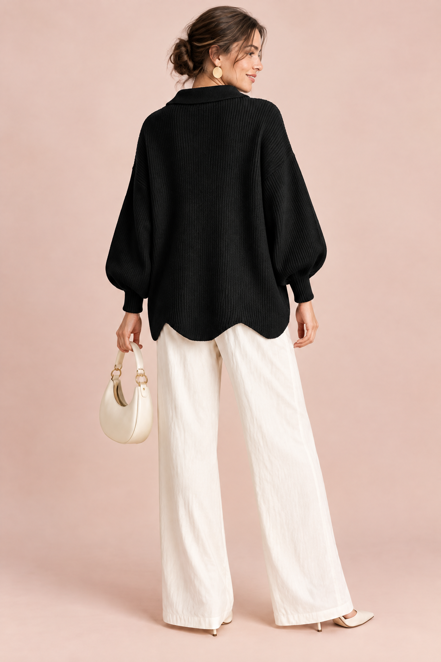 Cardigan oversize noir à col | Vue de dos | Lounelle Paris