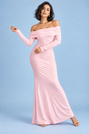 Robe longue rose asymétrique à fronces et drapé | Vue en mouvement | Lounelle Paris