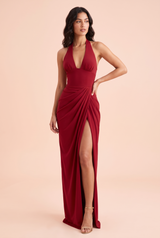 Red Plunge-Neck Maxi Dress