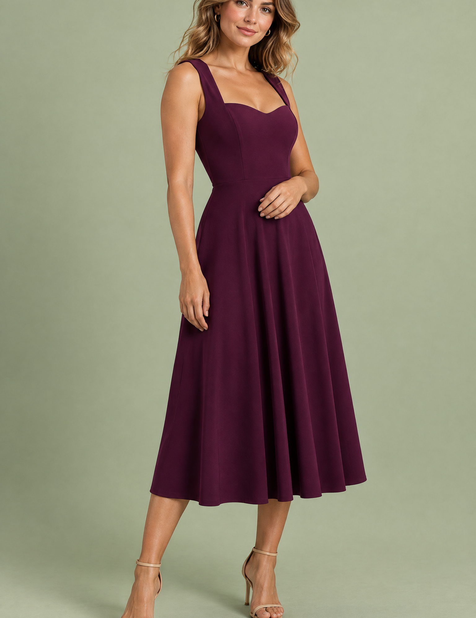 Robe midi violette à décolleté cœur | Vue de face | Lounelle Paris