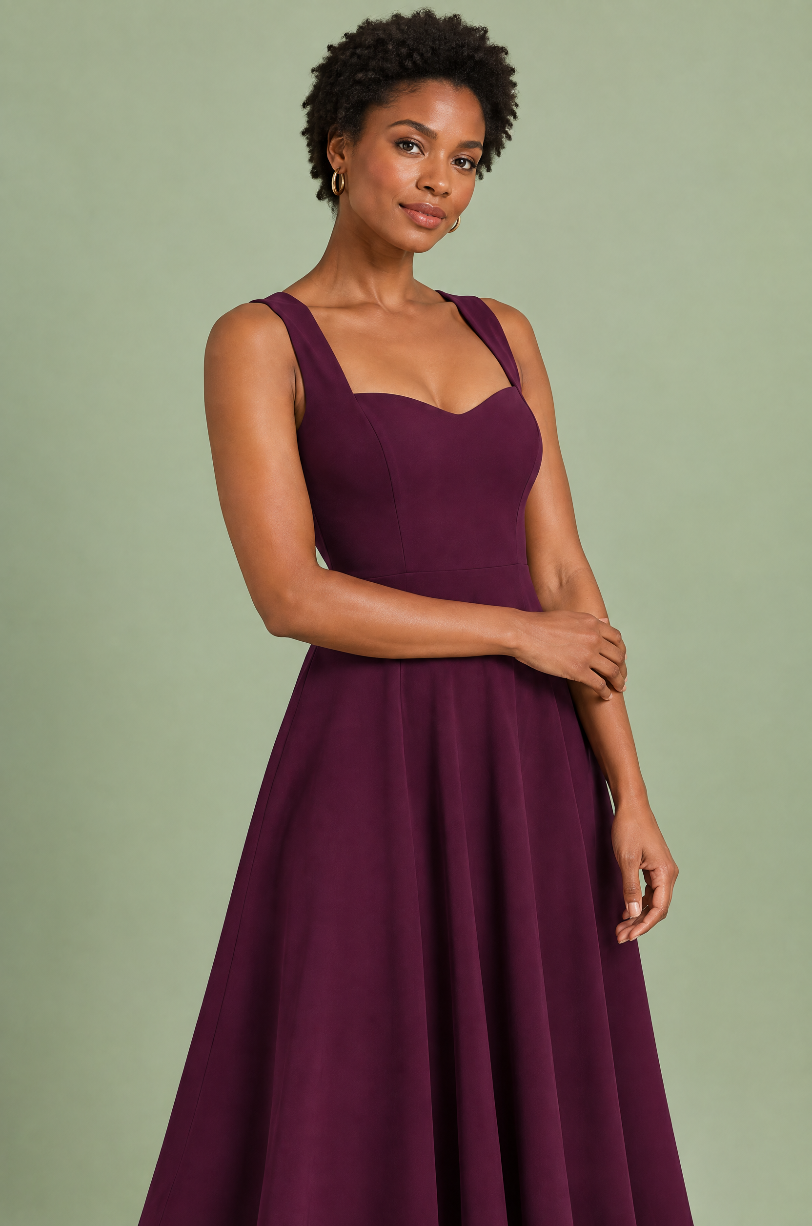 Robe midi violette à décolleté cœur | Vue rapprochée | Lounelle Paris