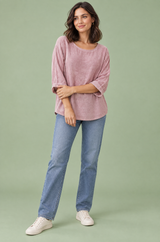 Relaxed Rose Pink Three-Quarter Sleeve T-Shirt