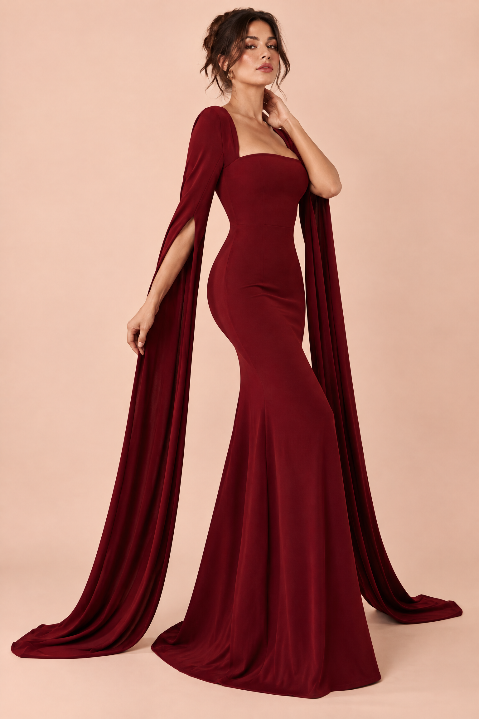 Robe longue rouge moulante à encolure carrée | Vue de dos | Lounelle Paris