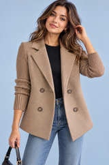 Brown Double-Breasted Lapel Blazer