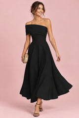 Black Asymmetric Off-Shoulder Dress