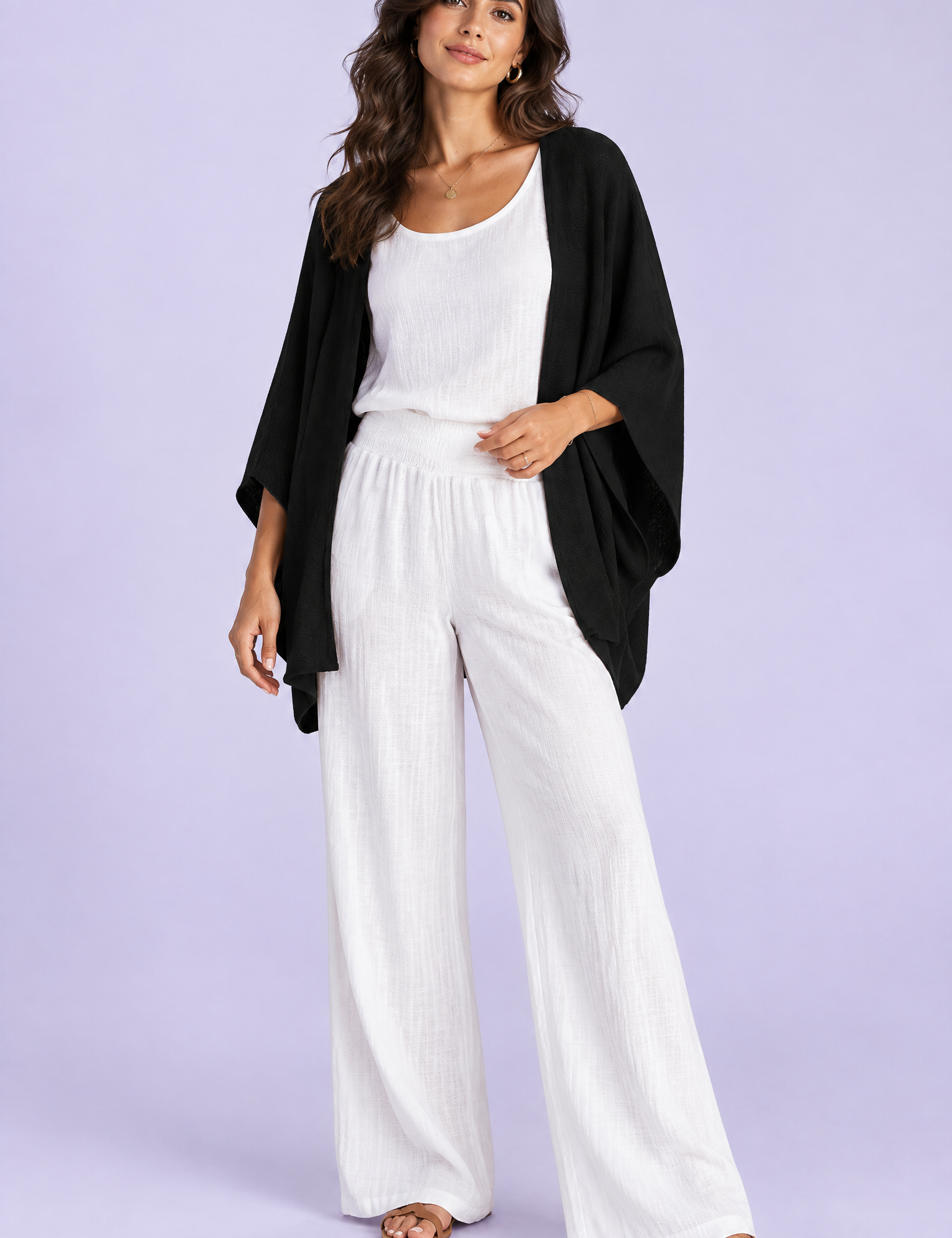 Gilet noir décontracté ouvert | Vue de face | Lounelle Paris