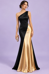 Black and Gold One-Shoulder Gown