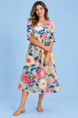 Off White Floral A-Line Midi Dress
