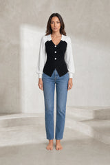 Bicolor V-neck pullover