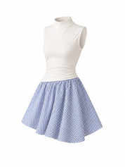 Robe blanche col montant effet deux pièces | Lounelle Paris