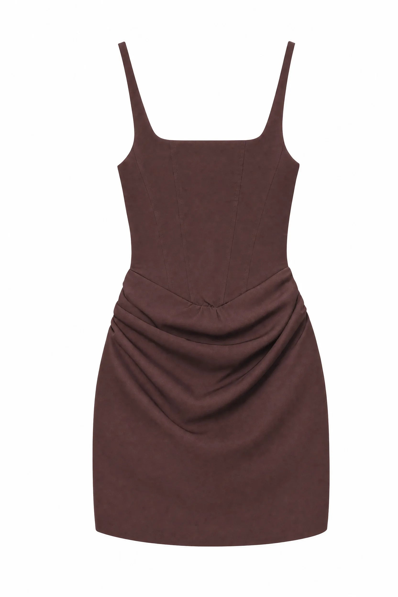Robe café encolure carrée laçage dos | Lounelle Paris