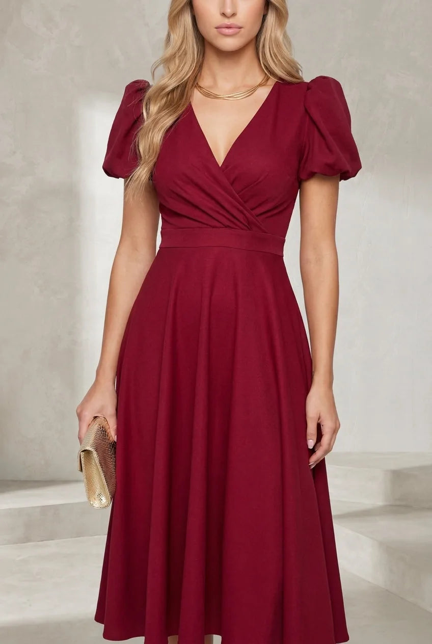 Robe col V croisé manches bouffantes | Lounelle Paris