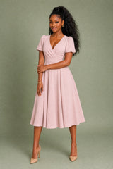 V-Neck Wrap Puff-Sleeve Dress