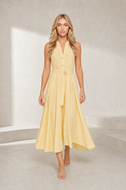 Robe jaune col en V ceinturée | Lounelle Paris